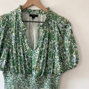 J.Crew Maxi Dress Floral Smocked-Waist Featherweight Satin Short Sleeve Small